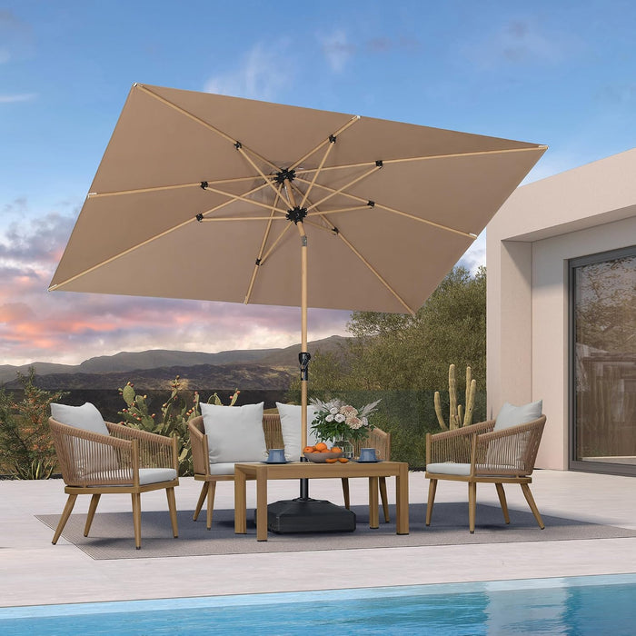 6.5' X 10' Patio Umbrella Outdoor Table Umbrella Aluminum Market Umbrella with Push Button Tilt & 8 Sturdy Ribs and Crank Rectangular Sun Umbrella for Pool Backyard Beach, Taupe