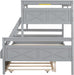Trundle Bunk Bed, Twin over Full Wood Bunk Bed with Twin Size Trundle, Solid Wood Bunk Bed Frame with Guardrail and Ladder, Grey