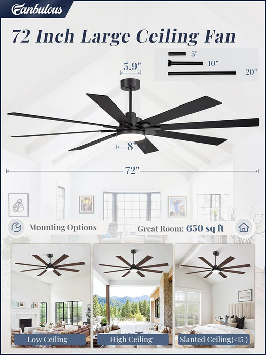 72 Inch Ceiling Fan Remote Dimmable Lighting Features