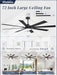 72 Inch Ceiling Fan Remote Dimmable Lighting Features
