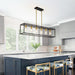 6 Lights Modern Dining Room Light Fixtures over Table Black & Brushed Brass Gold Farmhouse Chandelier Rectangular Pendent Lighting for Kitchen with Glass Shade Long Linear Industry Hanging Light