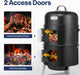 3-In-1 Vertical Charcoal Smoker, BBQ Smoker Grill with Built-In Thermometer, Air Vent, and 2 Access Doors, Idea for Parties, Backyard, Barbecues