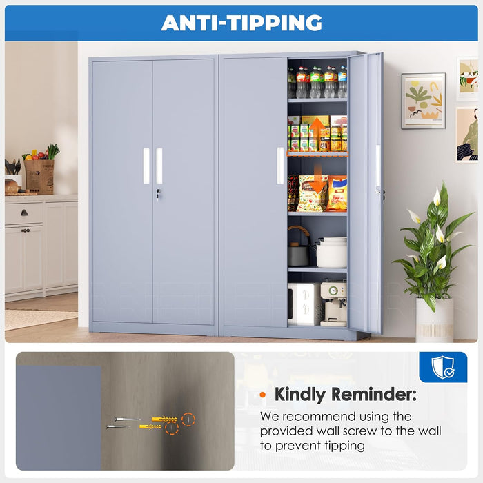 63-Inch-Tall Cement Gray Pantry Cabinet Kitchen Storage