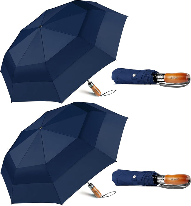 Large Folding Golf Umbrella - Compact Mens Umbrellas Travel Rain and Windproof 54Inch Collapsible Automatic Open Close Umbrella 210T Teflon Vented Double Canopy