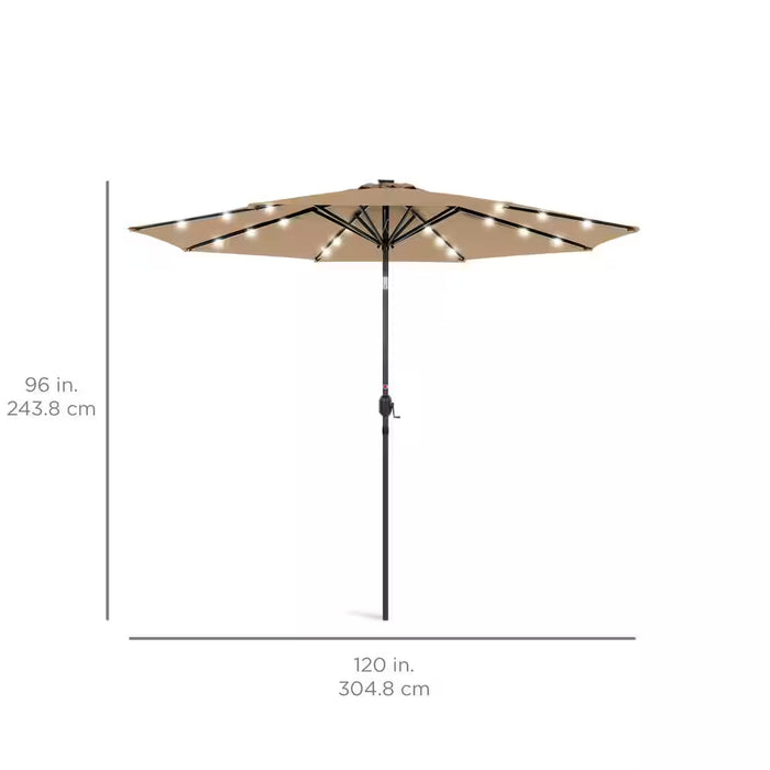 10 Ft. Market Solar LED Lighted Tilt Patio Umbrella W/Uv-Resistant Fabric in Tan