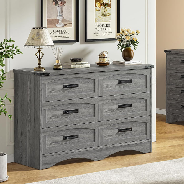 47" Farmhouse 6-Drawer Dresser for Bedroom, Grey