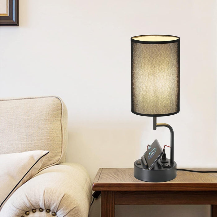 Table Lamp with 3 USB Charging Ports, Modern Desk Lamp with AC Outlet and Phone Stands, Perfect Bedside Lamp for Bedroom, Living Room, Office (Pack of 2), Black