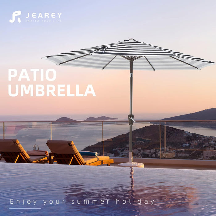 9FT Outdoor Patio Umbrella, Market Umbrella, Black & White Stripe