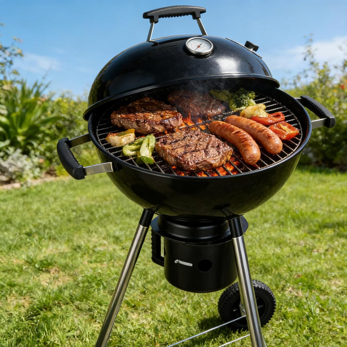 18-Inch Kettle Charcoal Grill with Lid & Wheels,Easy-To-Use BBQ Grill for Backyard, Patio & Beginners Outdoor Charcoal Grills for Family Cooking with Windproof Ash Can