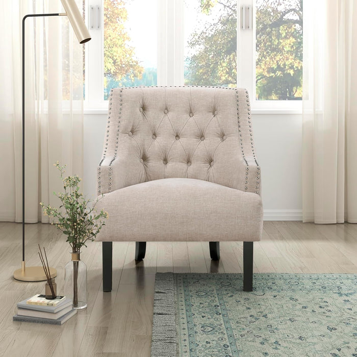 Taupe Upholstered Accent Chair Tufted Cushion Frame