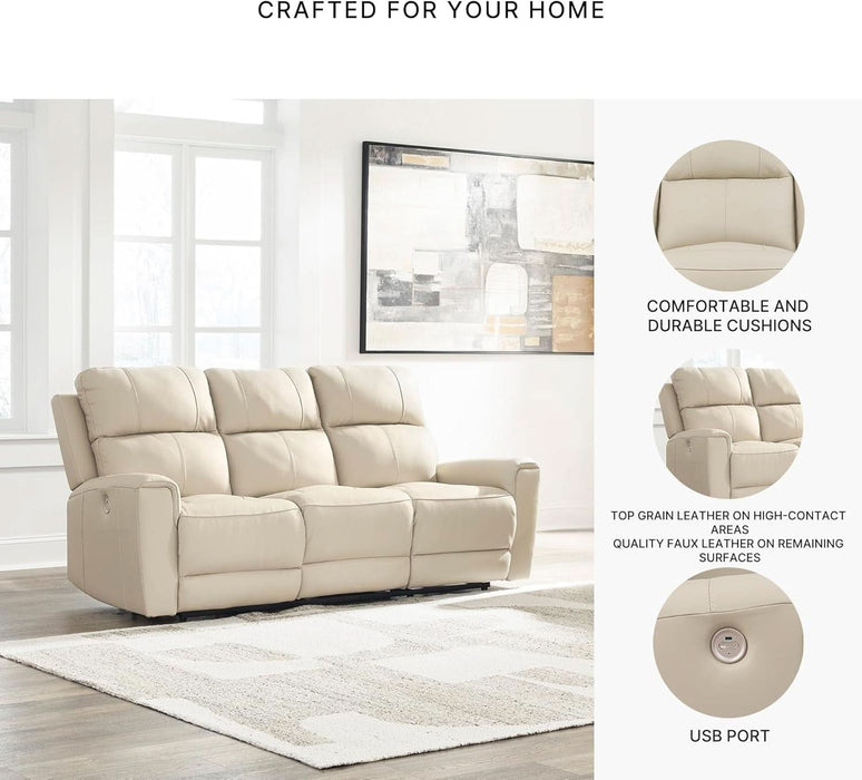 Dahlmoore Modern Leather Match Power Reclining Sofa with USB Ports, Beige
