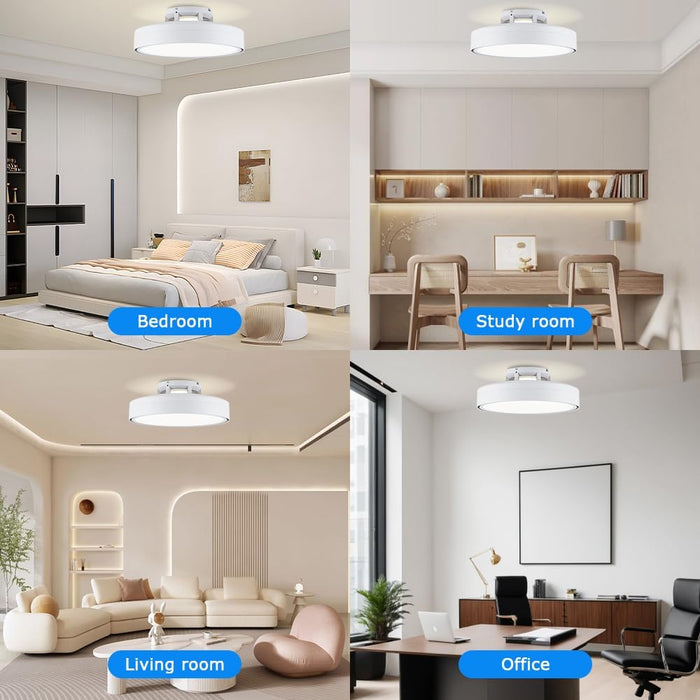 Ceiling Fans with Lights and Remote, Flush Mount Modern Bladeless Ceiling Fan with Light, 6 Speeds, Stepless Dimming and CCT 3000K-6000K LED Lights for Bedroom, Study Room (White, 20.1″)