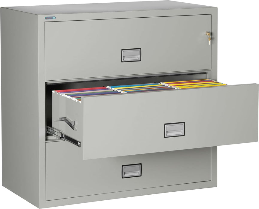 Lateral Fireproof File Cabinet 44" Wide 3-Drawer, Gray