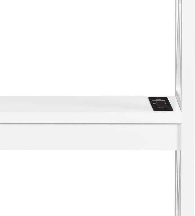 Entryway Table with Storage Shelves, Console Table with Power Outlets and USB Ports, Wood Narrow Sofa Tables with X-Shaped Design for Living Room/Hallway/Couch, White