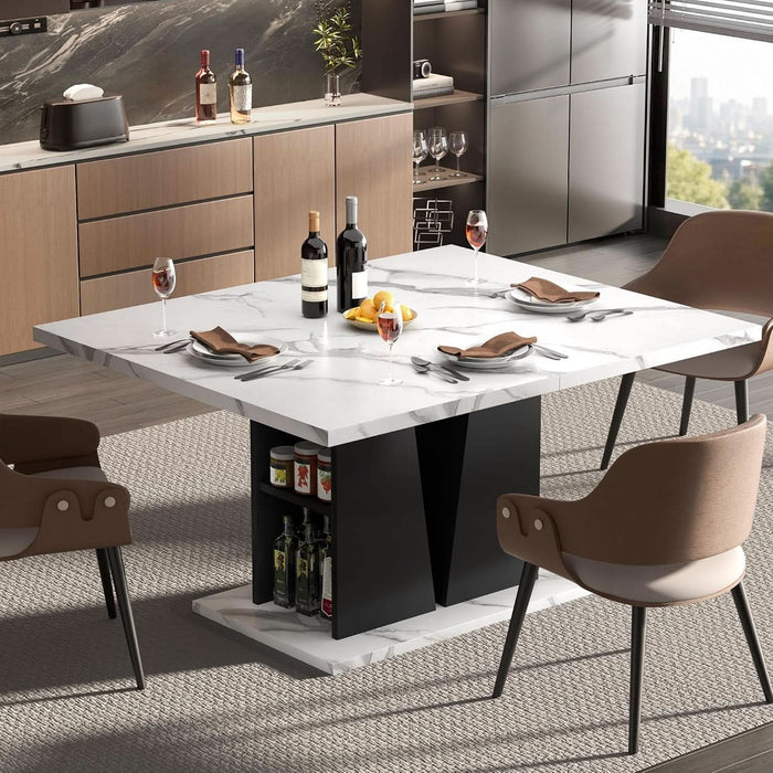 47"-63" Extendable Dining Table for 4-6, Faux Marble Table with Storage