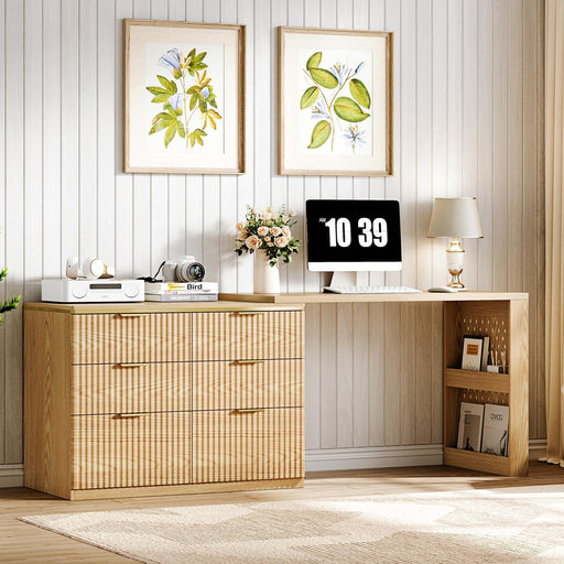 Oak FortySevenInch LShapedCorner Desk With Drawers