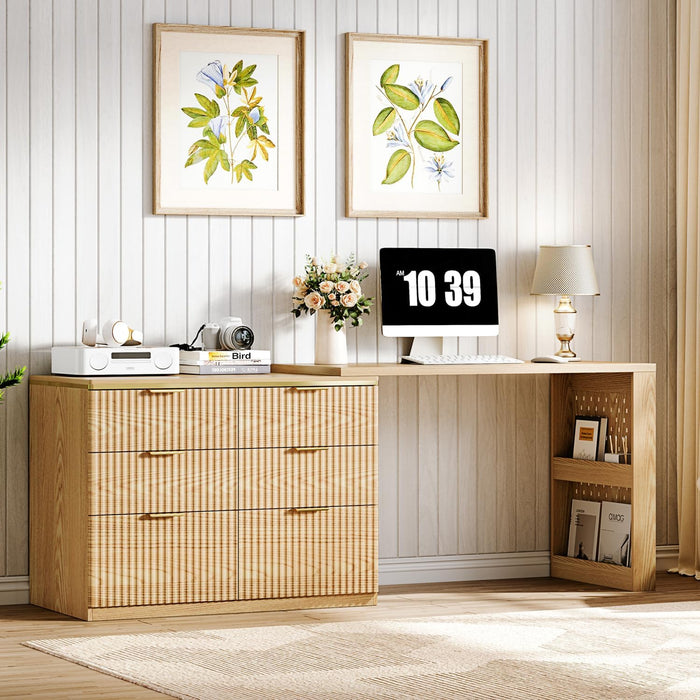 Oak FortySevenInch LShapedCorner Desk With Drawers