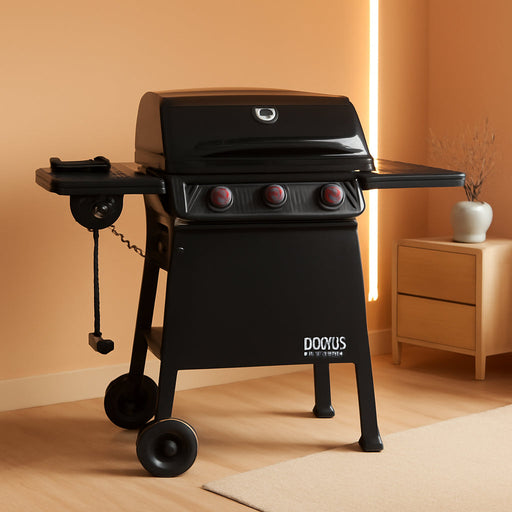 3 Burner Propane Gas Grill with Side Burner, Porcelain-Enamel Main Body and Lid, Propane BBQ Grill with 38,000 Btus Output & Side Table for Patio, Backyard, Poolside Gatherings