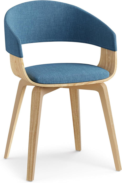 Lowell 17 Inch Mid Century Modern Bentwood Dining Chair with Light Wood in Blue Polyester Linen, for the Dining Room