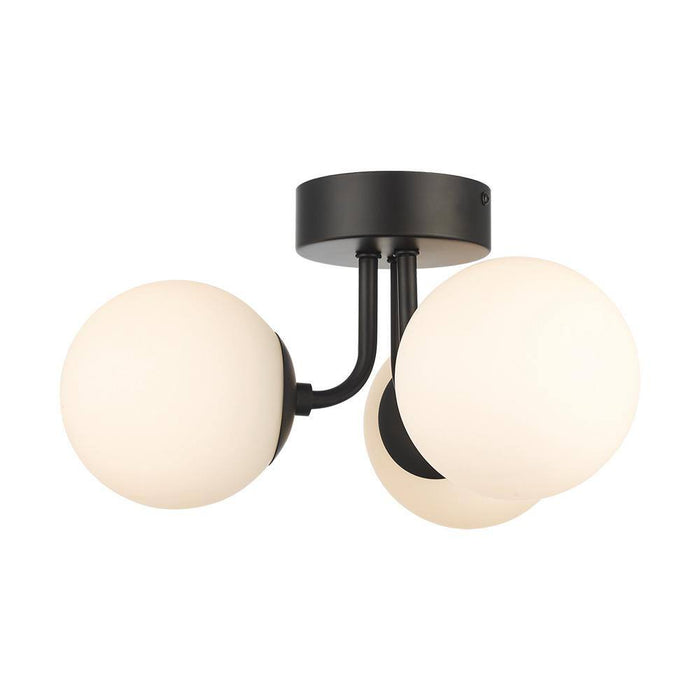 16 In. 3-Light Black Flush Mount Ceiling Light with Glass Globe Shades