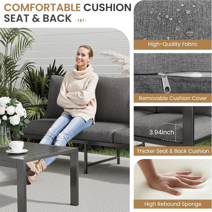 4-Piece Aluminum Patio Conversation Sets All-Weather Sectional Outdoor Furniture Set with Coffee Table & Cushions with Removable Covers for for Backyard, Garden and Poolside Easy Assembly(Gray)
