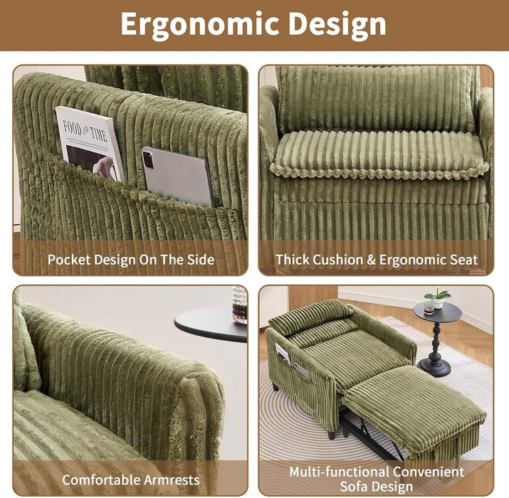 Corduroy Convertible Sofa Bed With ForestGreen Fabric