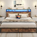 Queen Bed Frame with 2-Tier Storage Headboard, Metal Platform Bed Frame with 4 Storage Drawers, Built in Charging Station & LED, Noise-Free/Metal Support/No Box Spring Needed, Rustic Brown