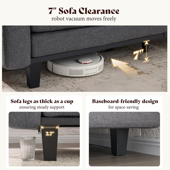 Sofa With Deep Seat AntimicrobialTreatment Grey Linen