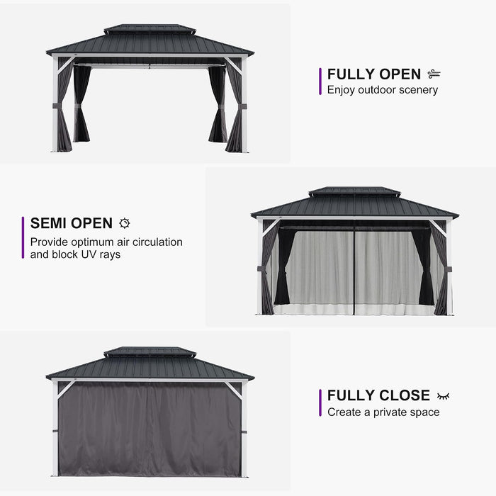 12x14 White Aluminum Frame Hardtop Gazebo Curtains