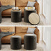 round Ottoman with Storage Set of 2, Upholstered Velvet Storage Ottoman, Vanity Stool for Makeup, Foot Rest for Living Room, Bedroom, Black