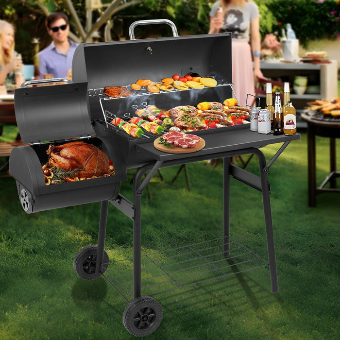 Charcoal Grill with Offset Smoker,Bbq Grills with Side Table,Outdoor Cooking with 535 Square Inches,Backyard Camping Picnics, Patio and Parties, Black by