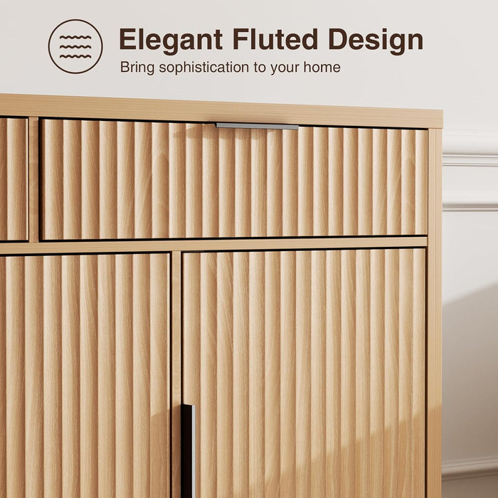 47.2" Modern Fluted Sideboard Buffet Cabinet with Storage, Oak | Coffee Bar Storage Cabinet with Drawer, Fluted Doors & Adjustable Shelf, for Living Room Kitchen Dining Room Entryway Hallway