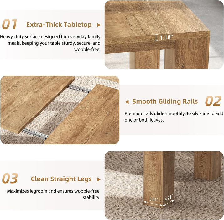 Extendable Dining Tables for 4-10, Modern Farmhouse Kitchen Table