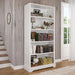 5-Tier Wooden Book Shelf, 65"H × 31.5"W × 9.9“D Bookshelf with Storage, Floor-Standing Display Bookcase, Farmhouse Style Bookshelf with Arched Base, Suitable for Living Room, Study, Office, White