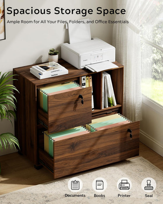 Brown Mobile Documents Cabinet With Locking Wheels