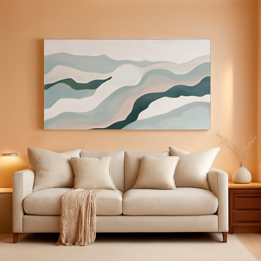 Neutral Abstract Wall Art Geometric Canvas Painting Blue Green and White Pictures Wall Decor for Living Room Bedroom Modern Artwork for Office 24X48 Inch