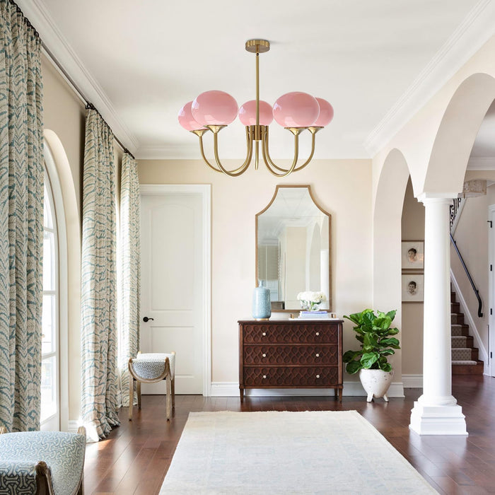 Luxurious Pink Glass 5-Light Pendant Ceiling Light