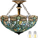 Tiffany Ceiling Light Fixture Semi Flush Mount 16" Sea Blue Stained Glass Dragonfly Shade Close to Dome Island Boho Hanging Lamp Decor Bedroom Kitchen Dining Living Room Entry Foyer Hallway