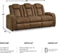 Wolfridge Contemporary Faux Leather Power Reclining Sofa with Drop down Table, LED Lights, Electrical Outlet, Wireless Charging, USB Ports and Cup Holders, Light Brown
