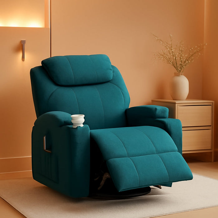 Recliner Chair, Rocking Recliner Chair for Adults with Massage and Heat, Swivel Rocker Recliner Chair with Remote and Cup Holder, Cashmere Manual Recliner for Nursery, Living Room, Green