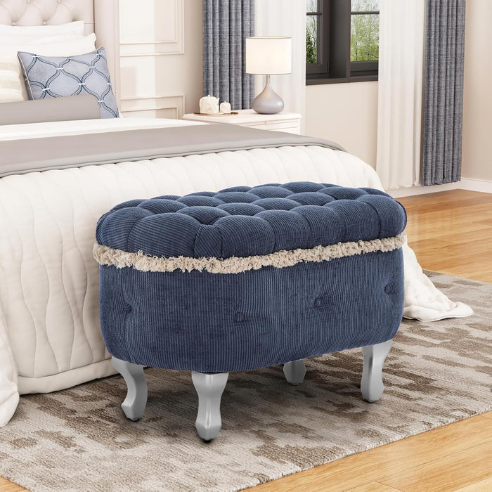 29.5" Ottoman with Storage Upholstered Foot Stools for Living Room,Bedroom,Entryway-Blue