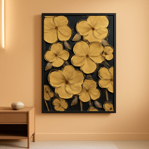 24 X 36In Hand-Painted Oil Painting 3D Texture Black White Grey Modern Minimalist Black Abstract Wall Art, Home Office Wall Decoration Gold Petal