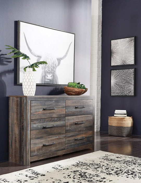 Drystan Weathered Brown Rusticated Six Drawer Dresser