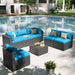 Patio Furniture Set, 7 Piece Outdoor Sectional Sofas with Waterproof Cover, Wicker Rattan Outdoor Furniture Patio Conversation Set for Backyard, Garden Peacock Blue