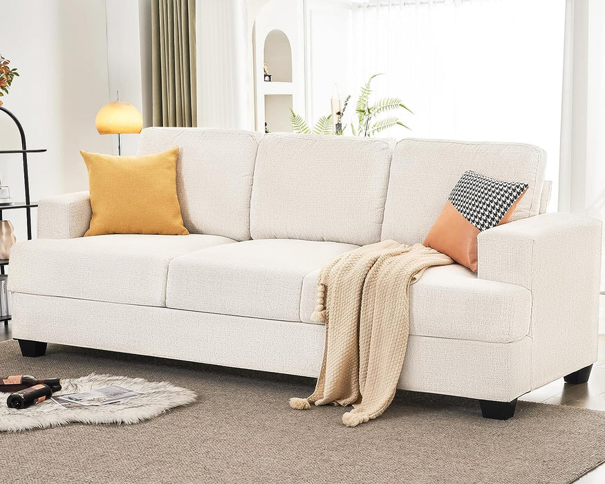 Beige Chenille Sofa with Deep Seats