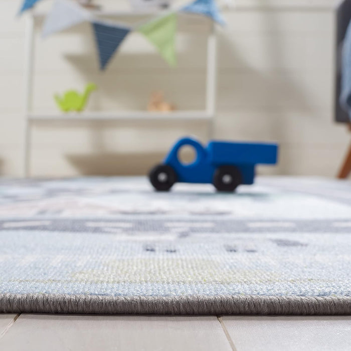 SevenFootNineInByTenFoot BlueGrayPlayroomRug Washable NonSlip SafeBacking