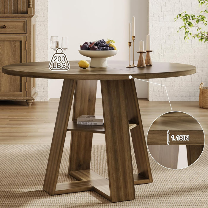47.2 Inches round Dining Table for 4 to 6 with Open Storage Space,Walnut