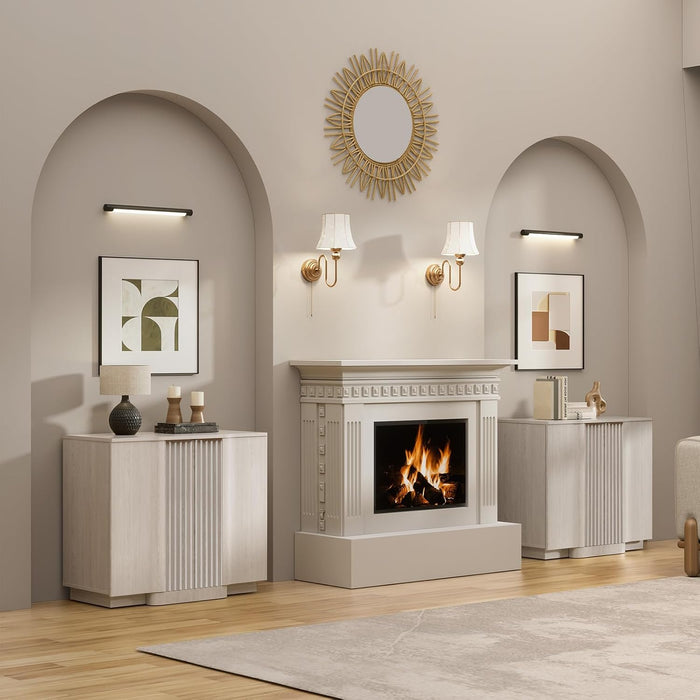 55" Fluted Sideboard Buffet Cabinet with Storage, White Credenza