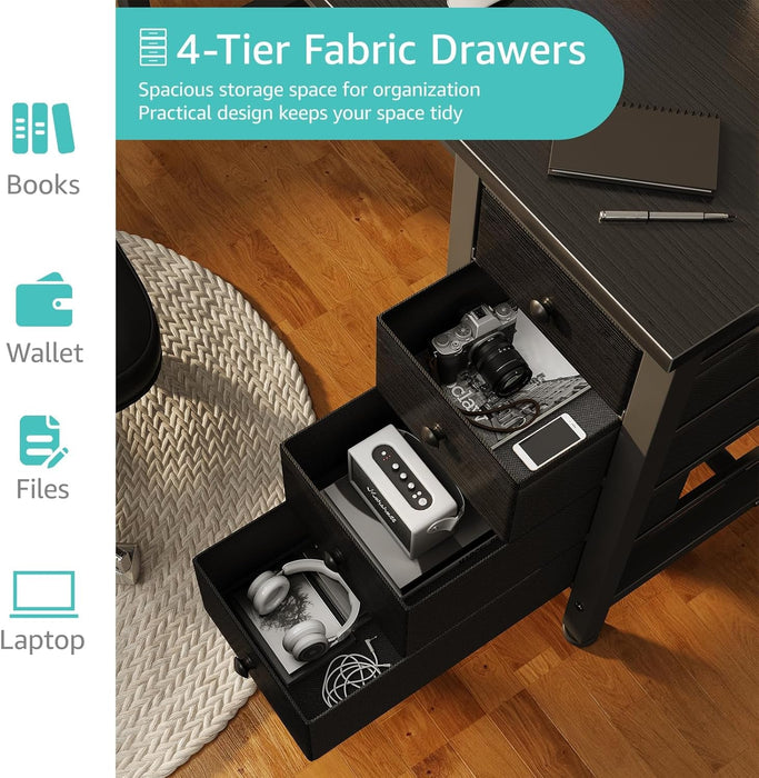 Small Gaming Desk with 4 Fabric Drawers, 40 Inch Kids Girls Teen Cute Study Desk for Bedroom, Work Computer Writing Table Desks for Small Space Home Office, Black