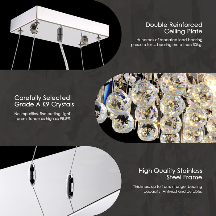 Rectangular Crystal Chandelier 47 Inch Pendant Chrome
